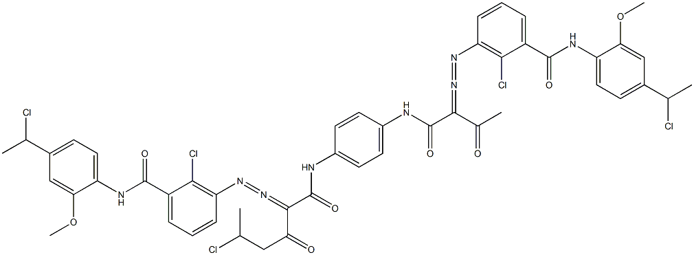 3,3'-[2-(1-Chloroethyl)-1,4-phenylenebis[iminocarbonyl(acetylmethylene)azo]]bis[N-[4-(1-chloroethyl)-2-methoxyphenyl]-2-chlorobenzamide] Struktur