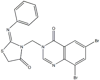 6,8-Dibromo-3-[[4-oxo-2-(phenylimino)thiazolidin-3-yl]methyl]quinazolin-4(3H)-one Struktur