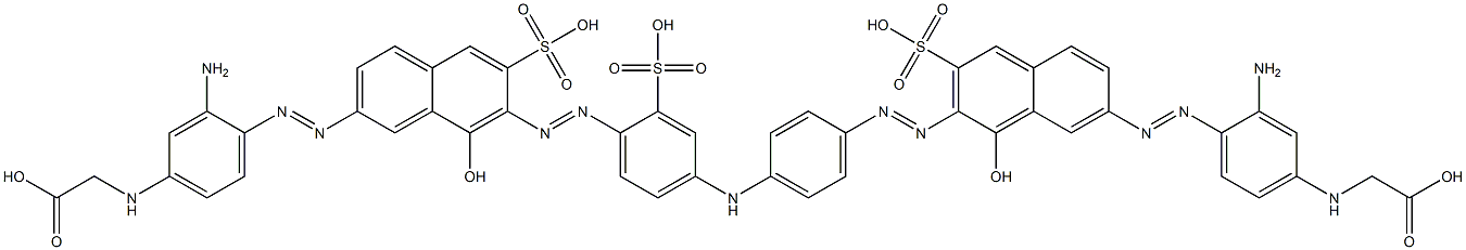 N-[3-Amino-4-[[7-[[4-[[4-[[7-[[2-amino-4-[(carboxymethyl)amino]phenyl]azo]-1-hydroxy-3-sulfo-2-naphthalenyl]azo]phenyl]amino]-2-sulfophenyl]azo]-8-hydroxy-6-sulfo-2-naphthalenyl]azo]phenyl]glycine Struktur