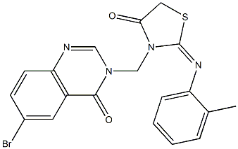 6-Bromo-3-[[4-oxo-2-[(2-methylphenyl)imino]thiazolidin-3-yl]methyl]quinazolin-4(3H)-one Struktur