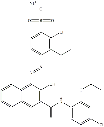 2-Chloro-3-ethyl-4-[[3-[[(4-chloro-2-ethoxyphenyl)amino]carbonyl]-2-hydroxy-1-naphtyl]azo]benzenesulfonic acid sodium salt Struktur