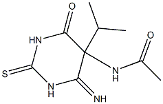 5-Acetylamino-1,2,5,6-tetrahydro-6-imino-5-isopropyl-2-thioxopyrimidin-4(3H)-one Struktur