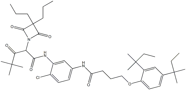 2-[2-(2,4-Dioxo-3,3-dipropylazetidin-1-yl)-2-(tert-butylcarbonyl)acetylamino]-4-[4-(2,4-di-tert-pentylphenoxy)butyrylamino]-1-chlorobenzene Struktur