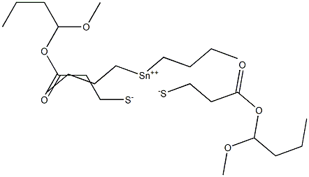 Dibutyltin(IV)bis[3-(1-methoxybutoxy)-3-oxopropane-1-thiolate] Struktur