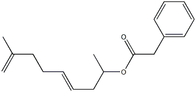 Phenylacetic acid 1,7-dimethyl-3,7-octadienyl ester Struktur