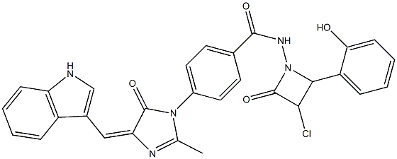 4-[[4,5-Dihydro-4-[(1H-indol-3-yl)methylene]-2-methyl-5-oxo-1H-imidazol]-1-yl]-N-[3-chloro-4-oxo-2-(2-hydroxyphenyl)azetidin-1-yl]benzamide Struktur