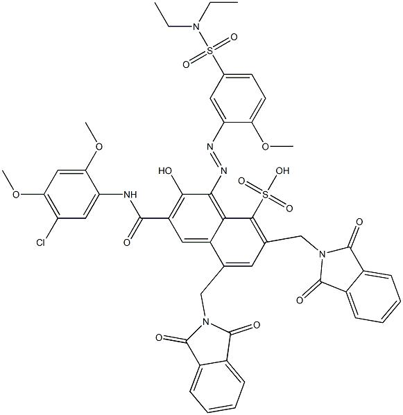 3-[(5-Chloro-2,4-dimethoxyphenyl)aminocarbonyl]-1-[5-[(diethylamino)sulfonyl]-2-methoxyphenylazo]-2-hydroxy-5,7-bis(phthalimidylmethyl)naphthalene-8-sulfonic acid Struktur