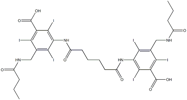 3,3'-(Adipoyldiimino)bis[5-(butyrylaminomethyl)-2,4,6-triiodobenzoic acid] Struktur