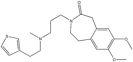 2,3-Dihydro-7,8-dimethoxy-3-[3-[N-[2-(3-thienyl)ethyl]-N-methylamino]propyl]-1H-3-benzazepin-4(5H)-one Struktur