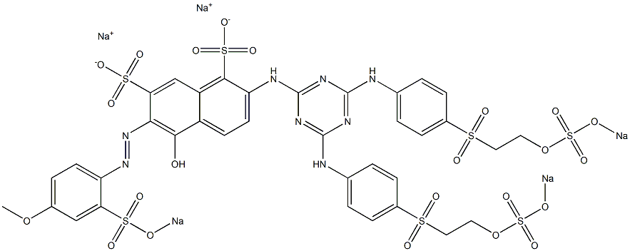 2-[4,6-Bis[4-[2-(sodiooxysulfonyloxy)ethylsulfonyl]anilino]-1,3,5-triazine-2-ylamino]-5-hydroxy-6-[4-methoxy-2-(sodiooxysulfonyl)phenylazo]-1,7-naphthalenedisulfonic acid disodium salt Struktur