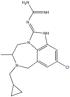 2-Amidinoimino-9-chloro-6-cyclopropylmethyl-1,2,4,5,6,7-hexahydro-5-methylimidazo[4,5,1-jk][1,4]benzodiazepine Struktur