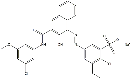 2-Chloro-3-ethyl-5-[[3-[[(3-chloro-5-methoxyphenyl)amino]carbonyl]-2-hydroxy-1-naphtyl]azo]benzenesulfonic acid sodium salt Struktur