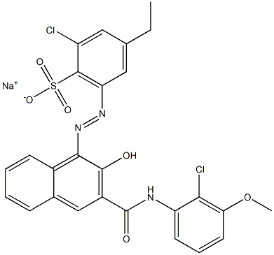 2-Chloro-4-ethyl-6-[[3-[[(2-chloro-3-methoxyphenyl)amino]carbonyl]-2-hydroxy-1-naphtyl]azo]benzenesulfonic acid sodium salt Struktur