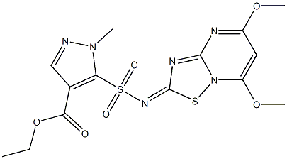 1-Methyl-5-[(5,7-dimethoxy-2H-[1,2,4]thiadiazolo[2,3-a]pyrimidin-2-ylidene)sulfamoyl]-1H-pyrazole-4-carboxylic acid ethyl ester Struktur