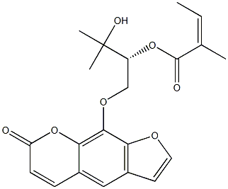 (Z)-2-Methyl-2-butenoic acid,[(R)-2-hydroxy-2-methyl-1-[[(7-oxo-7H-furo[3,2-g][1]benzopyran-9-yl)oxy]methyl]propyl] ester Struktur