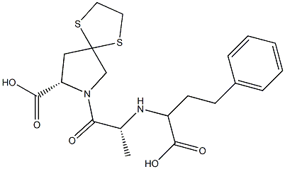 (8S)-7-[N-(1-Carboxy-3-phenylpropyl)-D-alanyl]-1,4-dithia-7-azaspiro[4.4]nonane-8-carboxylic acid Struktur