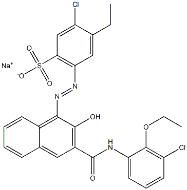 3-Chloro-4-ethyl-6-[[3-[[(3-chloro-2-ethoxyphenyl)amino]carbonyl]-2-hydroxy-1-naphtyl]azo]benzenesulfonic acid sodium salt Struktur