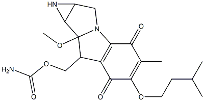 8-[[(Aminocarbonyl)oxy]methyl]-1,1a,2,8,8a,8b-hexahydro-6-isopentyloxy-8a-methoxy-5-methylazirino[2',3':3,4]pyrrolo[1,2-a]indole-4,7-dione Struktur