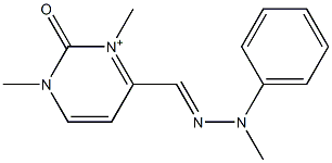 1,2-Dihydro-1,3-dimethyl-4-[(2-methyl-2-phenylhydrazono)methyl]-2-oxo-3-pyrimidinium Struktur