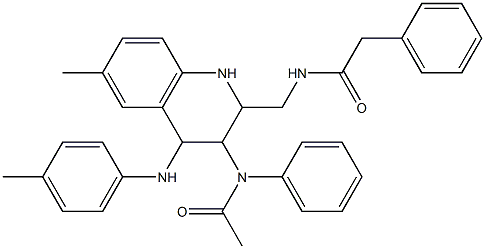 N-[1,2,3,4-Tetrahydro-6-methyl-3-(phenylacetylamino)-4-(p-toluidino)quinolin-2-ylmethyl]phenylacetamide Struktur