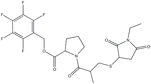 1-[3-[(2,5-Dioxo-1-ethylpyrrolidin-3-yl)thio]-2-methylpropionyl]pyrrolidine-2-carboxylic acid 2,3,4,5,6-pentafluorobenzyl ester Struktur