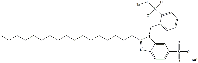 1-[2-(Sodiooxysulfonyl)benzyl]-2-heptadecyl-1H-benzimidazole-6-sulfonic acid sodium salt Struktur