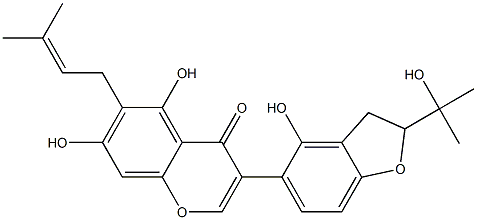 5,7-Dihydroxy-6-(3-methyl-2-butenyl)-3-[[2,3-dihydro-2-(1-methyl-1-hydroxyethyl)-4-hydroxybenzofuran]-5-yl]-4H-1-benzopyran-4-one Struktur