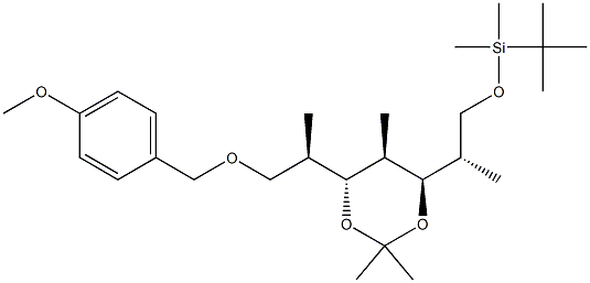 (2R,3R,4R,5R,6S)-7-[[(tert-Butyl)dimethylsilyl]oxy]-3,5-(isopropylidenebisoxy)-1-[(p-methoxybenzyl)oxy]-2,4,6-trimethylheptane Struktur