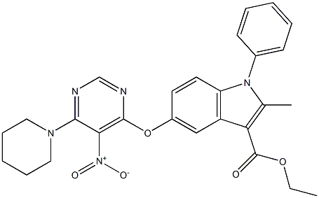 1-Phenyl-2-methyl-5-[(6-piperidino-5-nitropyrimidin-4-yl)oxy]-1H-indole-3-carboxylic acid ethyl ester Struktur