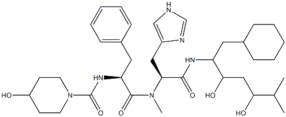 N-(1-cyclohexylmethyl-2,4-dihydroxy-5-methylhexyl)-N(alpha)-methyl-N(alpha)-(N-(4-hydroxypiperidino)carbonyl-phenylalanyl)histidinamide Struktur