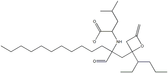 N-formyl-1-((3-hexyl-4-methylene-2-oxetanyl)methyl)dodecyl 2-amino-4-methylpentanoate Struktur