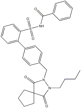 3-((2'-(benzoylaminosulfonyl)(1,1'-biphenyl)-4-yl)methyl)-2-butyl-2,3-diazaspiro(4.4)nonane-1,4-dione Struktur