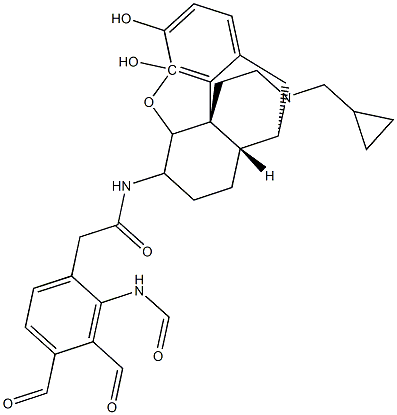 17-(cyclopropylmethyl)-4,5-epoxy-3,4-dihydroxy-6-((phthalaldehydecarboxamido)acetamido)morphinan Struktur