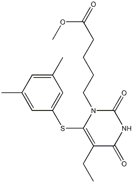 6-((3,5-dimethylphenyl)-thio)-5-ethyl-1-(4-(methoxycarbonyl)butyl)uracil Struktur