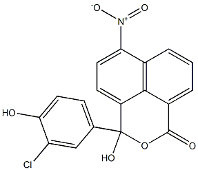 3-hydroxy-3-(3-chloro-4-hydroxyphenyl)-6-nitro-1H,3H-naphtho(1,8-c,d)pyran-1-one Struktur