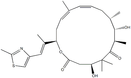 (2R,4Z,6E,9S,10S,11R,14S)-10,14-dihydroxy-5,9,11,13,13-pentamethyl-2-[(E)-1-(2-methyl-1,3-thiazol-4-yl)prop-1-en-2-yl]-1-oxacyclohexadeca-4,6-diene-12,16-dione Struktur