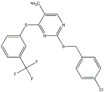 2-((4-Chlorobenzyl)sulfanyl)-4-((3-(trifluoromethyl)phenyl)sulfanyl)-5-pyrimidinyl methyl Struktur