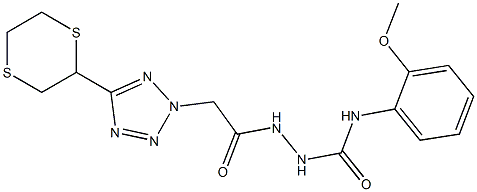 N1-(2-methoxyphenyl)-2-{2-[5-(1,4-dithian-2-yl)-2H-1,2,3,4-tetraazol-2-yl]acetyl}hydrazine-1-carboxamide Struktur