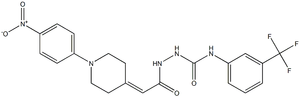 2-{2-[1-(4-nitrophenyl)-4-piperidinylidene]acetyl}-N-[3-(trifluoromethyl)phenyl]-1-hydrazinecarboxamide Struktur