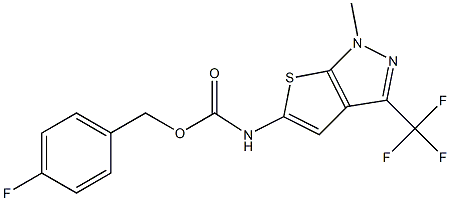 4-fluorobenzyl N-[1-methyl-3-(trifluoromethyl)-1H-thieno[2,3-c]pyrazol-5-yl]carbamate Struktur