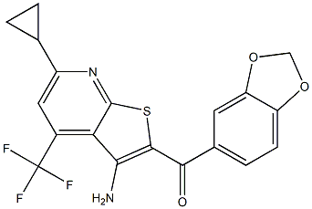 [3-amino-6-cyclopropyl-4-(trifluoromethyl)thieno[2,3-b]pyridin-2-yl](1,3-benzodioxol-5-yl)methanone Struktur