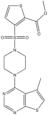 methyl 3-{[4-(5-methylthieno[2,3-d]pyrimidin-4-yl)piperazino]sulfonyl}thiophene-2-carboxylate Struktur