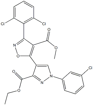 methyl 5-[1-(3-chlorophenyl)-3-(ethoxycarbonyl)-1H-pyrazol-4-yl]-3-(2,6-dichlorophenyl)-4-isoxazolecarboxylate Struktur