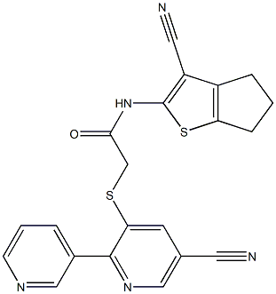 2-[(5-cyano-2,3'-bipyridin-6-yl)thio]-N-(3-cyano-5,6-dihydro-4H-cyclopenta[b]thiophen-2-yl)acetamide Struktur