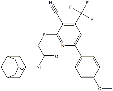 N-(1-adamantyl)-2-{[3-cyano-6-(4-methoxyphenyl)-4-(trifluoromethyl)-2-pyridinyl]sulfanyl}acetamide Struktur