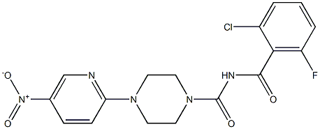 N1-(2-chloro-6-fluorobenzoyl)-4-(5-nitro-2-pyridyl)piperazine-1-carboxamide Struktur