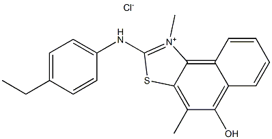 2-(4-ethylanilino)-5-hydroxy-1,4-dimethylnaphtho[1,2-d][1,3]thiazol-1-ium c hloride Struktur