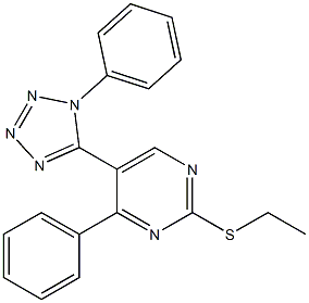 2-(ethylthio)-4-phenyl-5-(1-phenyl-1H-1,2,3,4-tetraazol-5-yl)pyrimidine Struktur