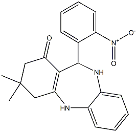 3,3-dimethyl-11-(2-nitrophenyl)-2,3,4,5,10,11-hexahydro-1H-dibenzo[b,e][1,4]diazepin-1-one Struktur