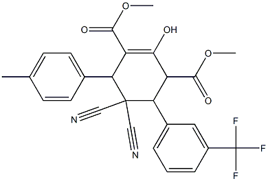 dimethyl 5,5-dicyano-2-hydroxy-6-(4-methylphenyl)-4-[3-(trifluoromethyl)phenyl]-1-cyclohexene-1,3-dicarboxylate Struktur